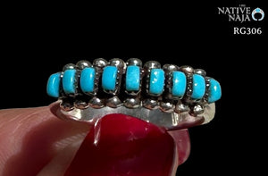 Zuni Artist Irma Ukestine Sterling Silver & Rare Sleeping Beauty Turquoise Band Ring Size 5 1/2 RG306