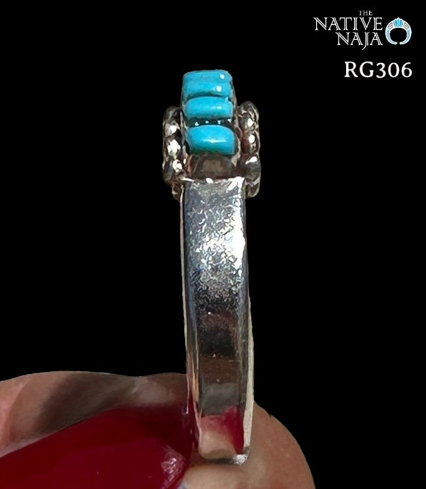 Zuni Artist Irma Ukestine Sterling Silver & Rare Sleeping Beauty Turquoise Band Ring Size 5 1/2 RG306