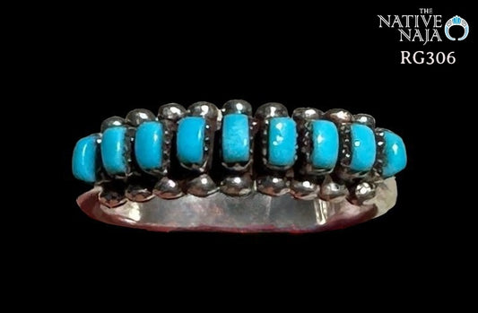 Zuni Artist Irma Ukestine Sterling Silver & Rare Sleeping Beauty Turquoise Band Ring Size 5 1/2 RG306