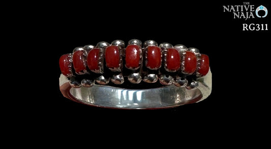 Zuni Artist Irma Ukestine Sterling Silver & Coral Band Ring Size 6 3/4 RG311