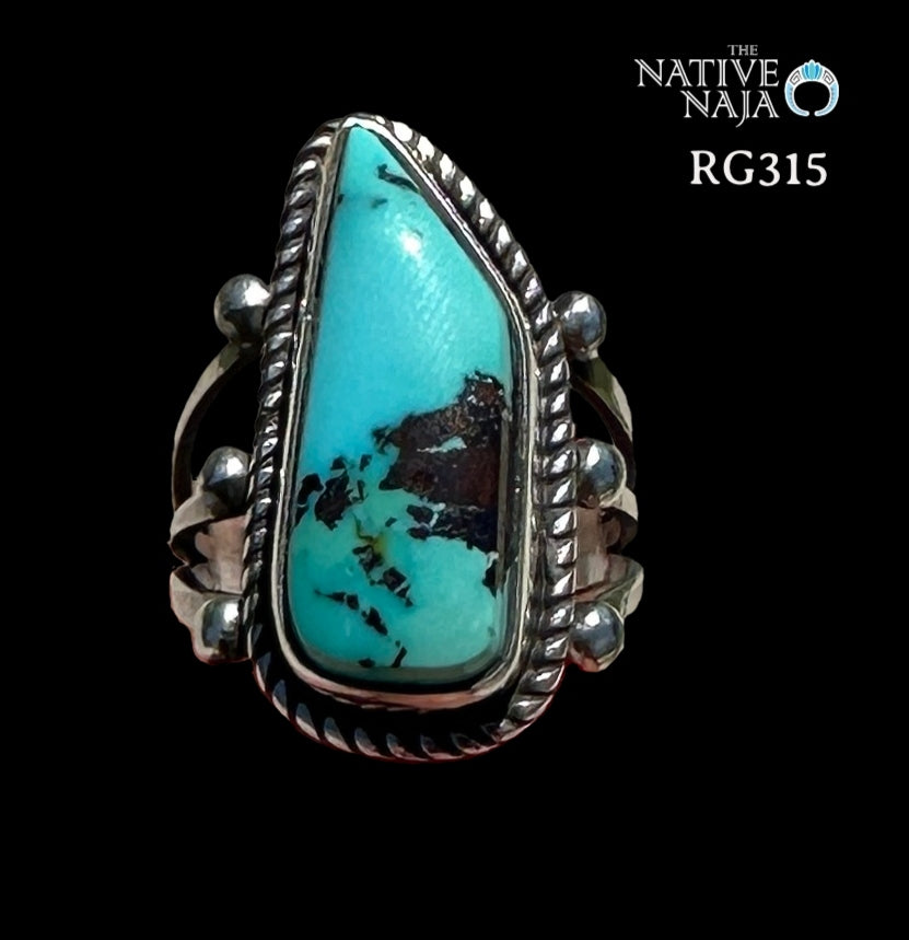 Navajo Rosella Paxton Sterling Silver & Rare Candelaria Turquoise Ring Size 7 RG315