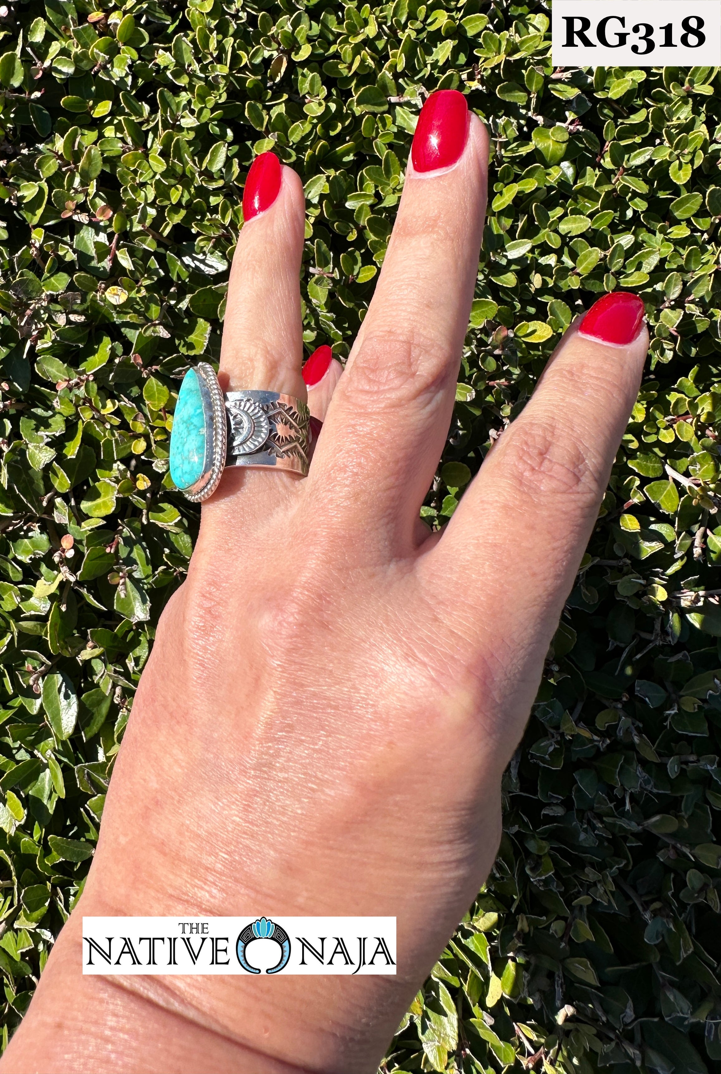 Navajo Sunshine Reeves Sterling Silver & Kingman Turquoise Ring Size 8 1/4 RG318