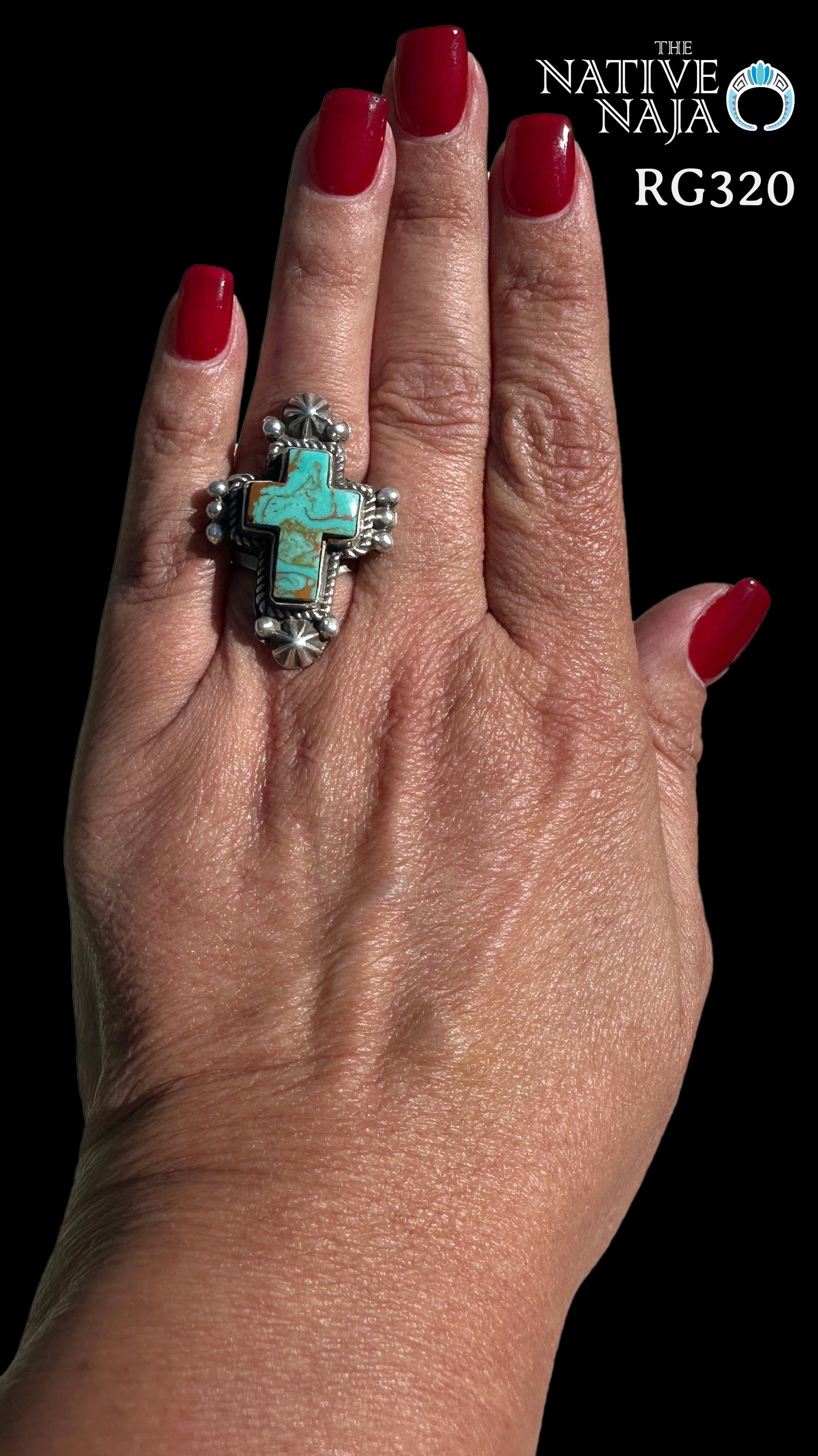 Navajo Richard E Jim Sterling Silver & Kingman Turquoise Cross Ring Size 7 RG320