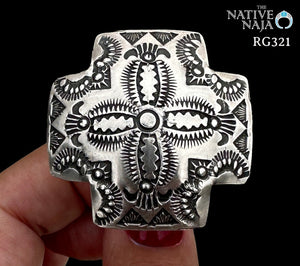 Large Navajo Vincent Platero Adjustable Sterling Silver Cross Ring RG321