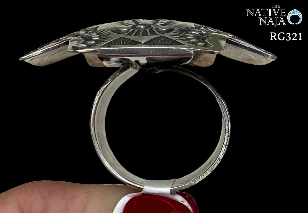 Large Navajo Vincent Platero Adjustable Sterling Silver Cross Ring RG321