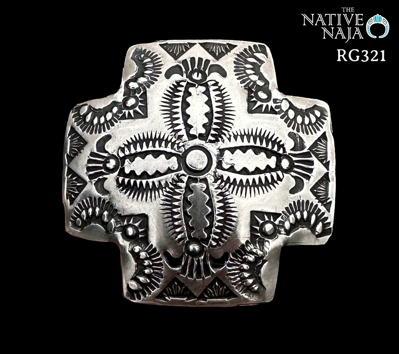 Large Navajo Vincent Platero Adjustable Sterling Silver Cross Ring RG321