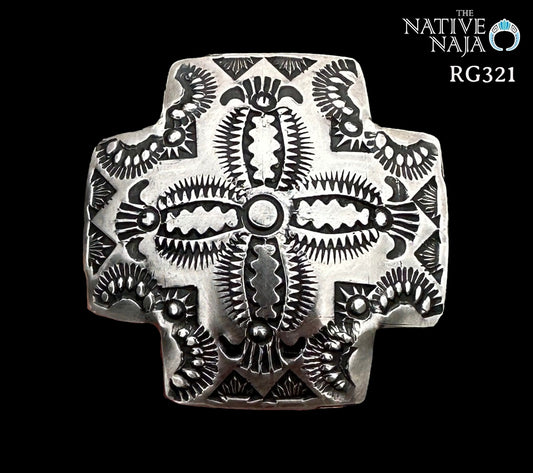 Large Navajo Vincent Platero Adjustable Sterling Silver Cross Ring RG321