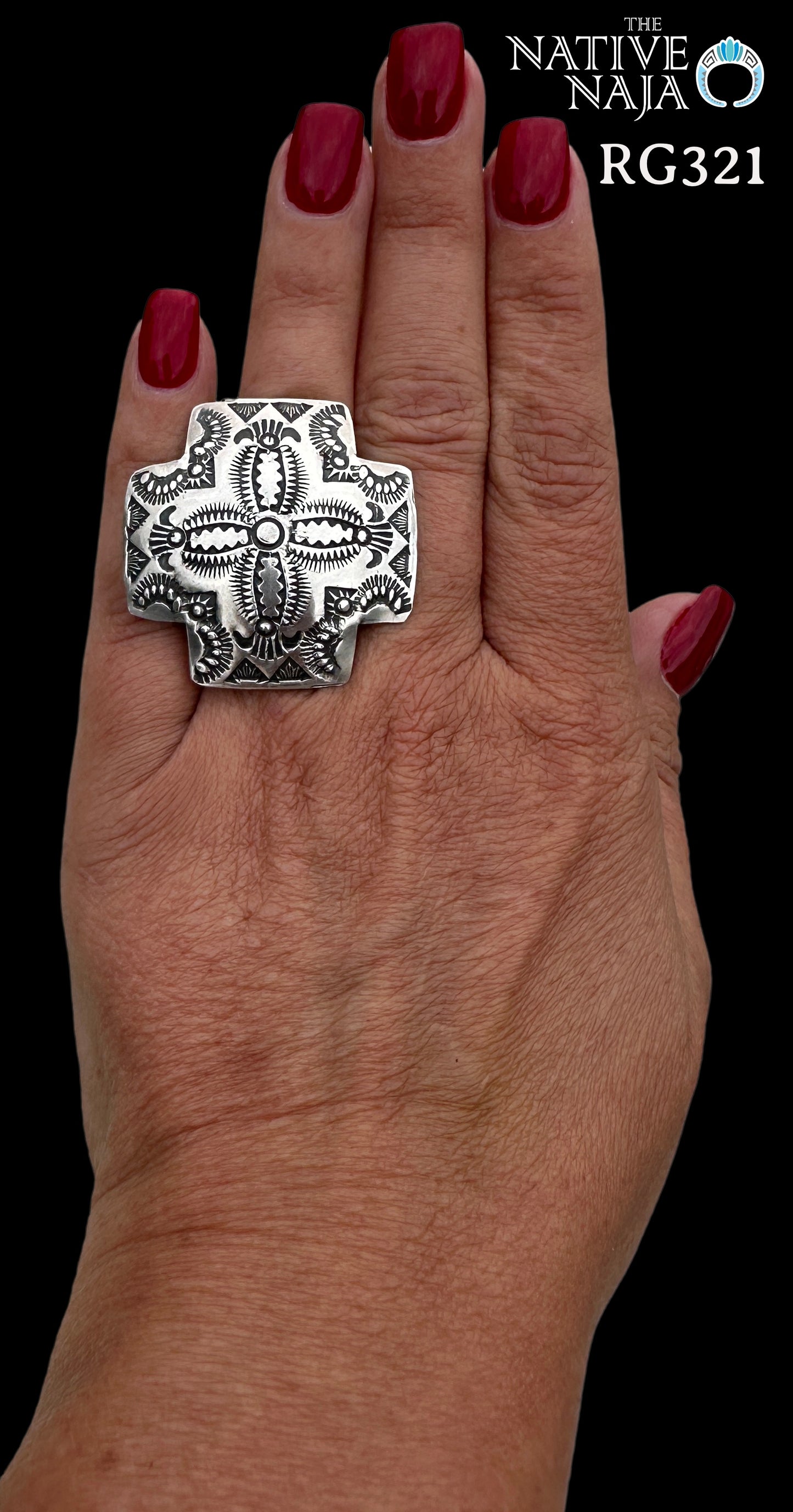 Large Navajo Vincent Platero Adjustable Sterling Silver Cross Ring RG321