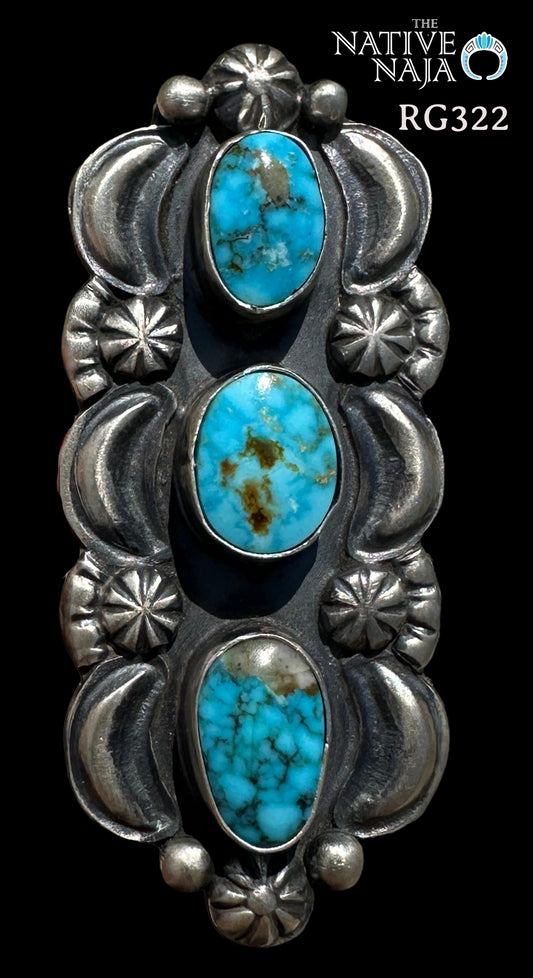 Navajo Artist Jeff James Sterling Silver & Kingman Turquoise Ring Size 8 1/4 RG322