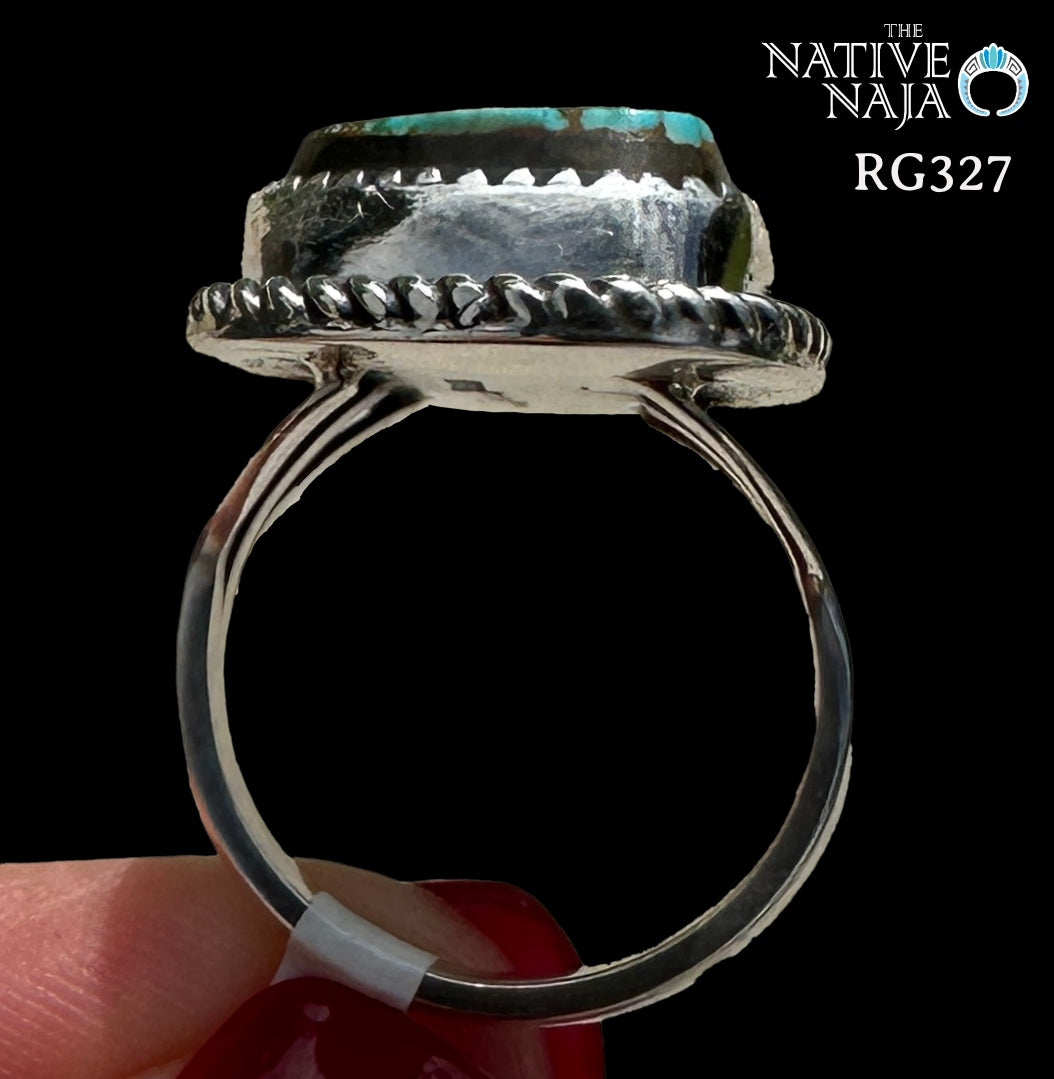 Navajo LaRosa Ganadonegro Sterling Silver & Royston Turquoise Ring SZ 7 1/4" RG327