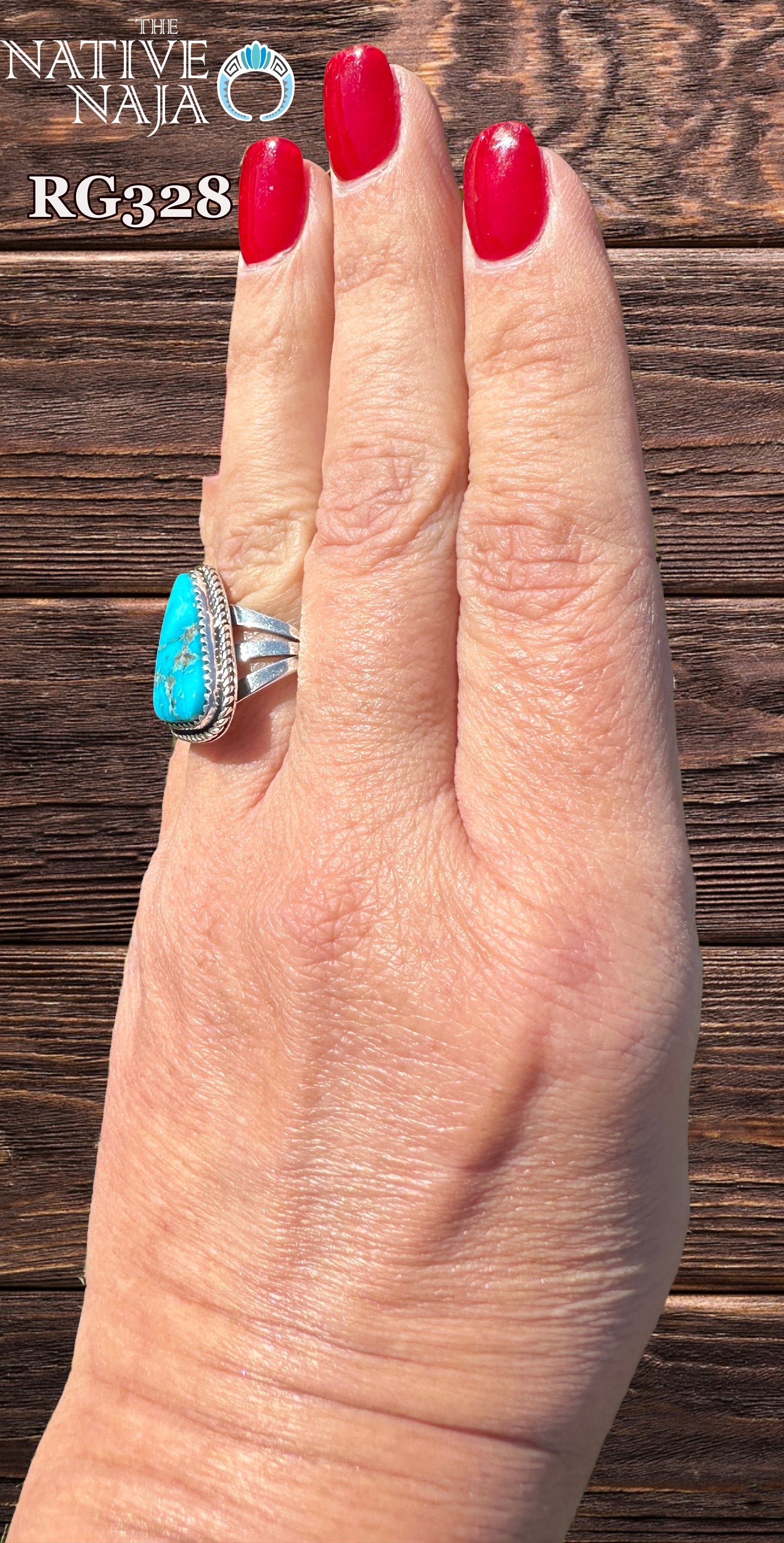 Navajo LaRosa Ganadonegro Sterling Silver & Candelaria Turquoise Ring SZ 8 RG328