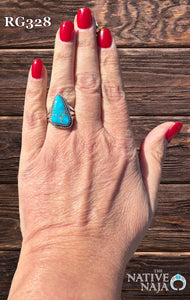 Navajo LaRosa Ganadonegro Sterling Silver & Candelaria Turquoise Ring SZ 8 RG328