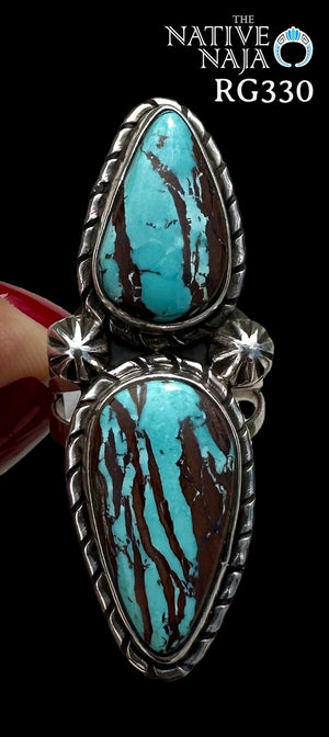 Navajo Artist Rosella Paxton Sterling Silver & Candelaria Turquoise Ring Size 7 1/2 RG330