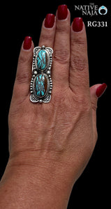 Navajo Artist Rosella Paxton Sterling Silver & Candelaria Turquoise Ring Size 8 1/2 RG331