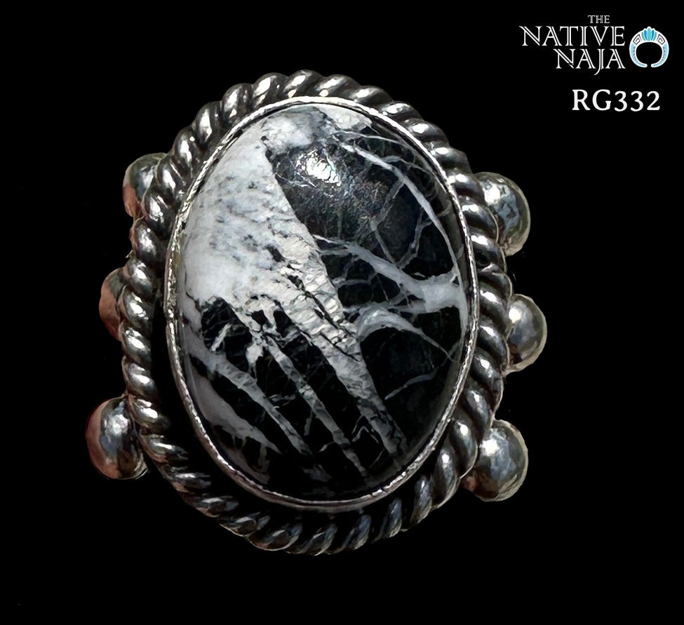 Navajo Artist Robinson Martinez Sterling Silver & White Buffalo Ring Size 8 1/2 RG332