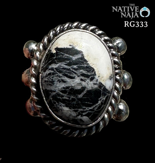 Navajo Artist Robinson Martinez Sterling Silver & White Buffalo Ring Size 8 1/4 RG333