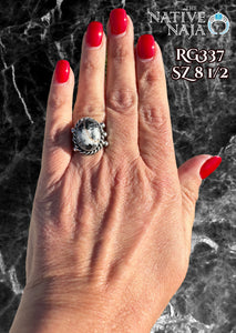 Navajo Artist Robinson Martinez Sterling Silver & White Buffalo Ring Size 8 1/2 RG337