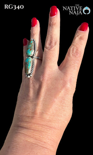 Navajo Robert Shakey Sterling Silver & Mine #8 Turquoise Adjustable Ring RG340