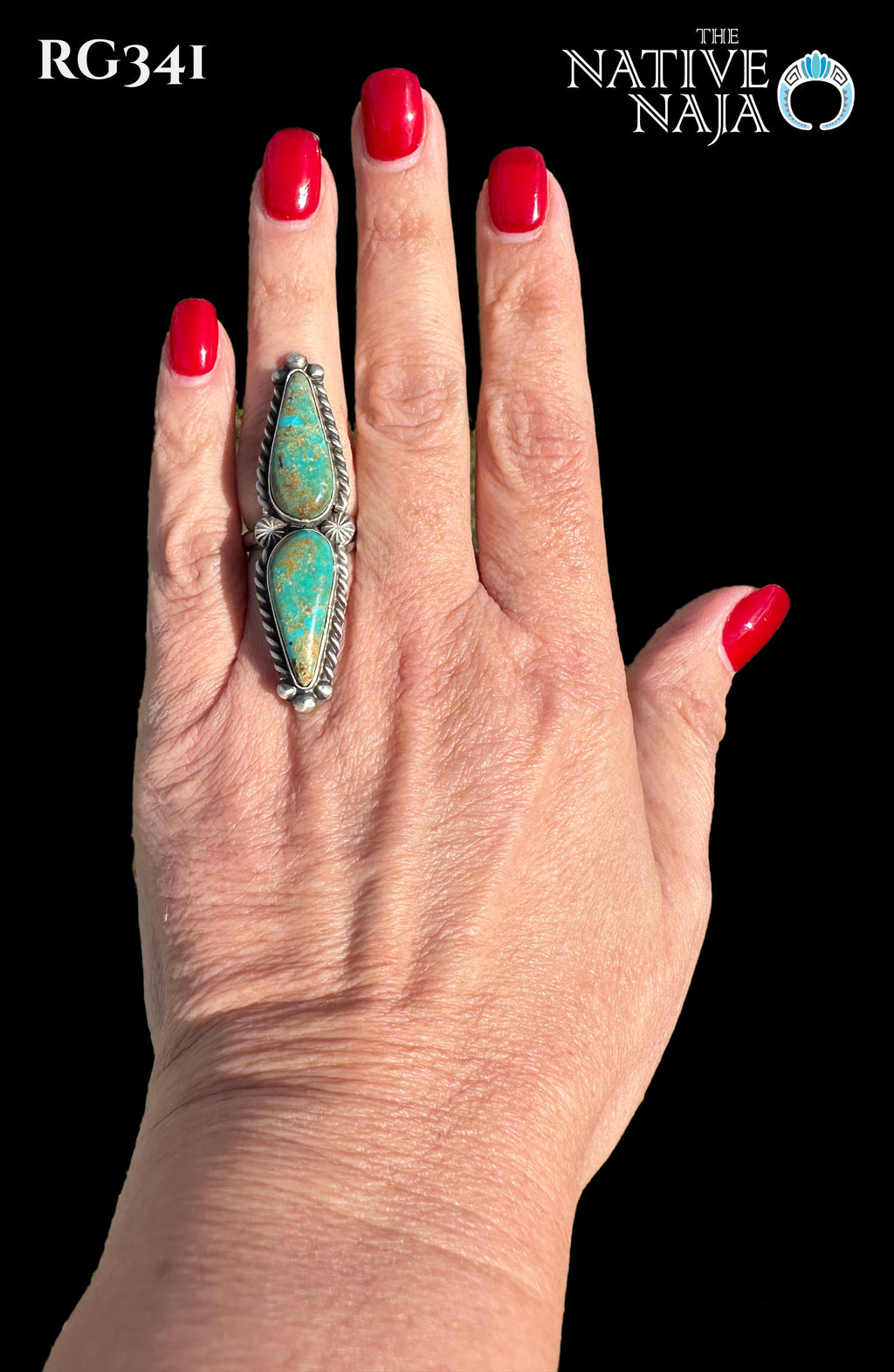 Navajo Robert Shakey Sterling Silver & Mine #8 Turquoise Adjustable Ring RG341