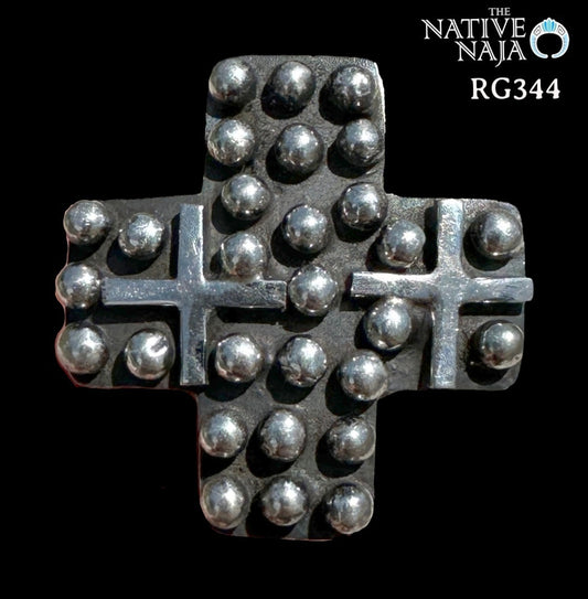 Navajo Artist Geneva Apachito Sterling Silver Cross and Dot Cross Ring SZ 7 3/4 RG344