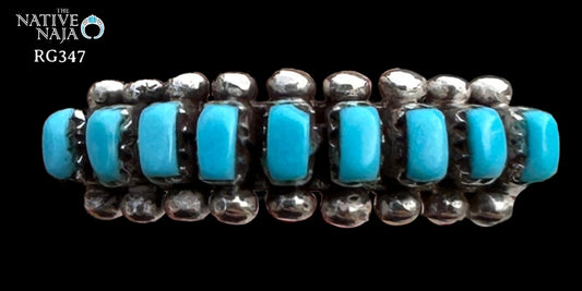 Zuni Artist Irma Ukestine Sterling Silver & Rare Sleeping Beauty Turquoise Band Ring Size 7 1/4 RG347