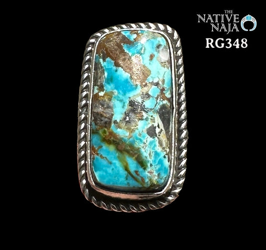 Navajo Artist LaRosa Ganadonegro Sterling Silver & Candelaria Turquoise Ring SZ 8 1/2 RG348