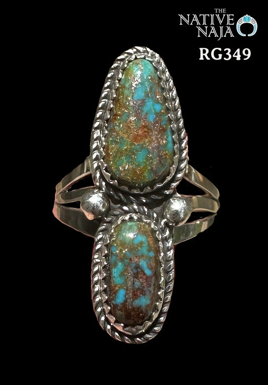 Navajo Artist LaRosa Ganadonegro Sterling Silver & Rare Blue Gem Turquoise Ring SZ 7 3/4 RG349