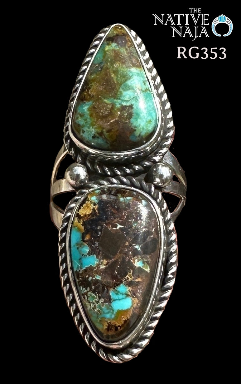 Navajo Artist LaRosa Ganadonegro Large Sterling Silver & Candelaria Turquoise Ring SZ 8 RG353