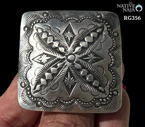 Navajo Artist Vincent J Platero Hand Stamped Wide Adjustable Band Sterling Silver Ring RG356