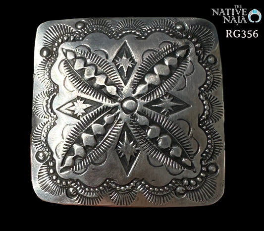 Navajo Artist Vincent J Platero Hand Stamped Wide Adjustable Band Sterling Silver Ring RG356