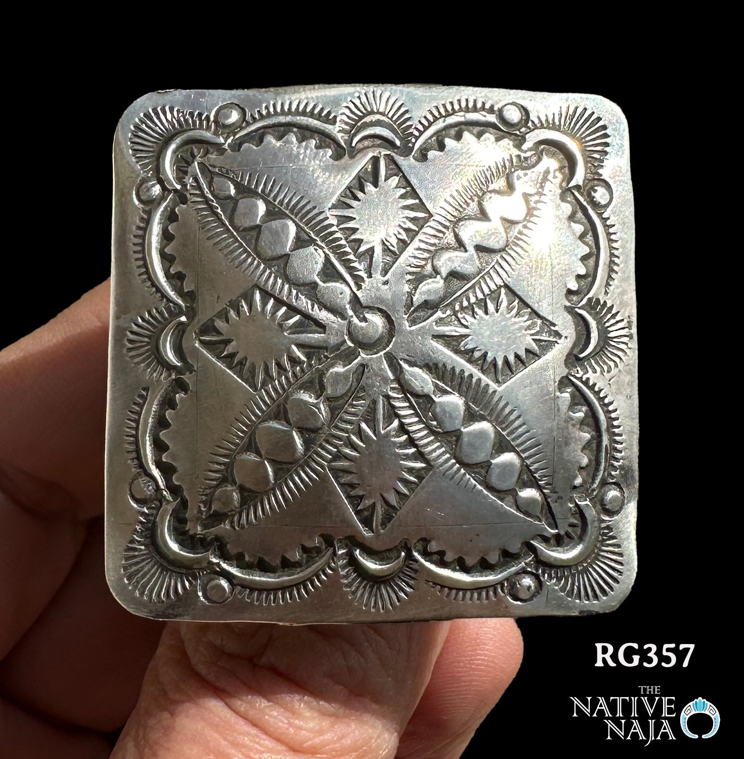 Navajo Artist Vincent J Platero Hand Stamped Wide Adjustable Band Sterling Silver Ring RG357
