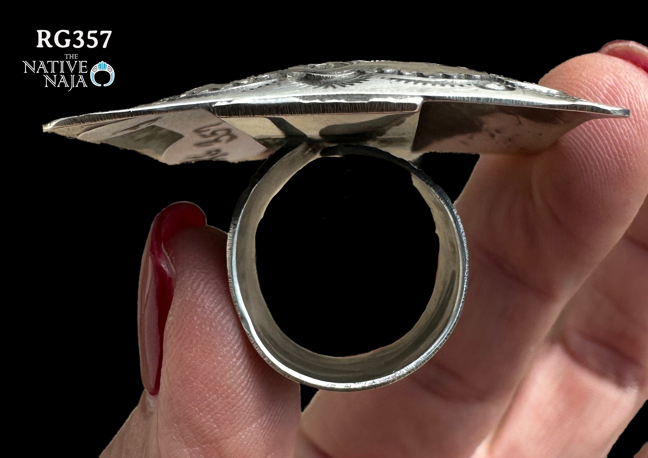 Navajo Artist Vincent J Platero Hand Stamped Wide Adjustable Band Sterling Silver Ring RG357