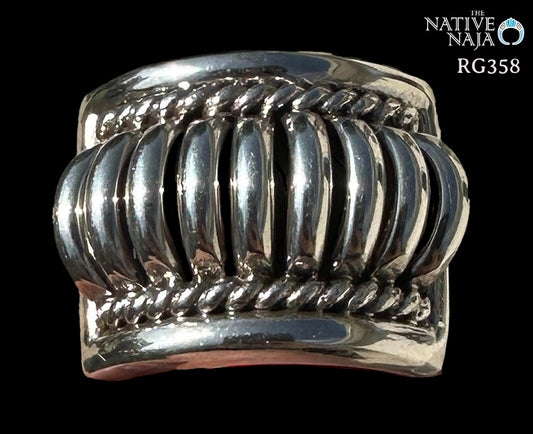 Navajo Artist Thomas Charley Signature Hand Crafted Sterling Silver Wide Band Ring SZ 8 1/2 RG358