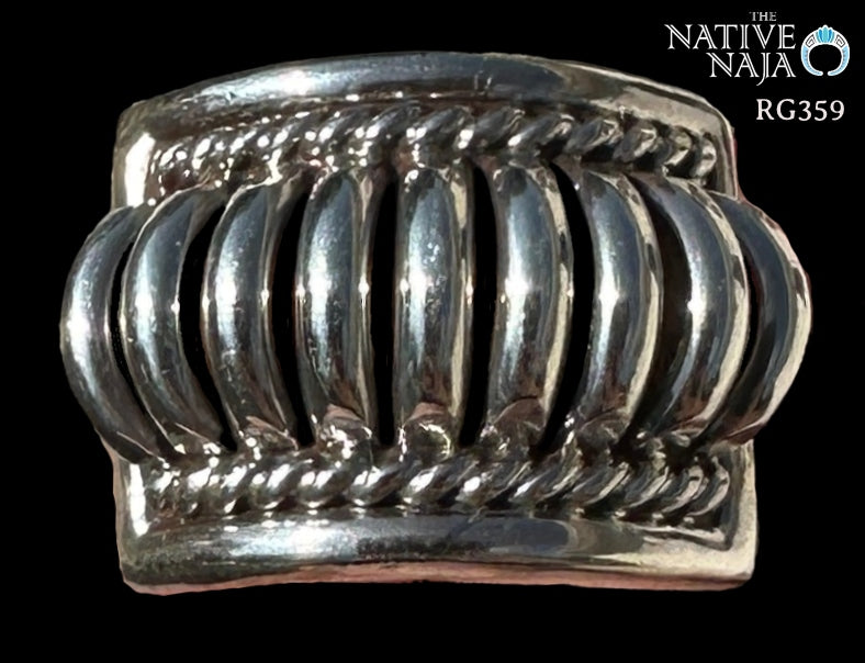 Navajo Artist Thomas Charley Signature Hand Crafted Sterling Silver Wide Band Ring SZ 7 1/2 RG359