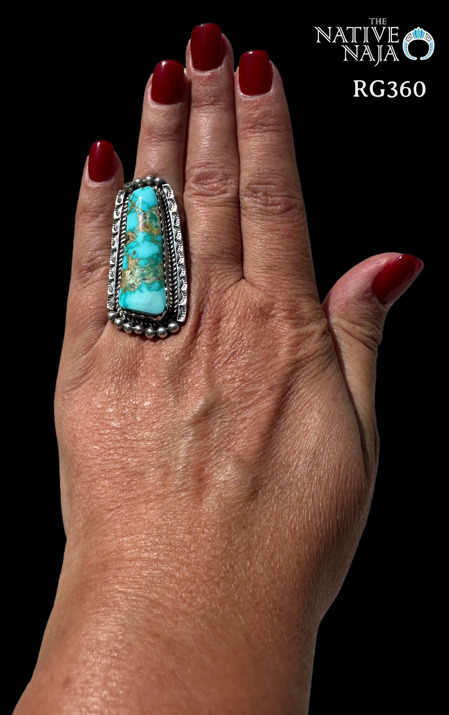 Navajo Artist Rosella Paxton Large Sterling Silver & Blue Gem Turquoise Ring SZ 7 3/4 RG360