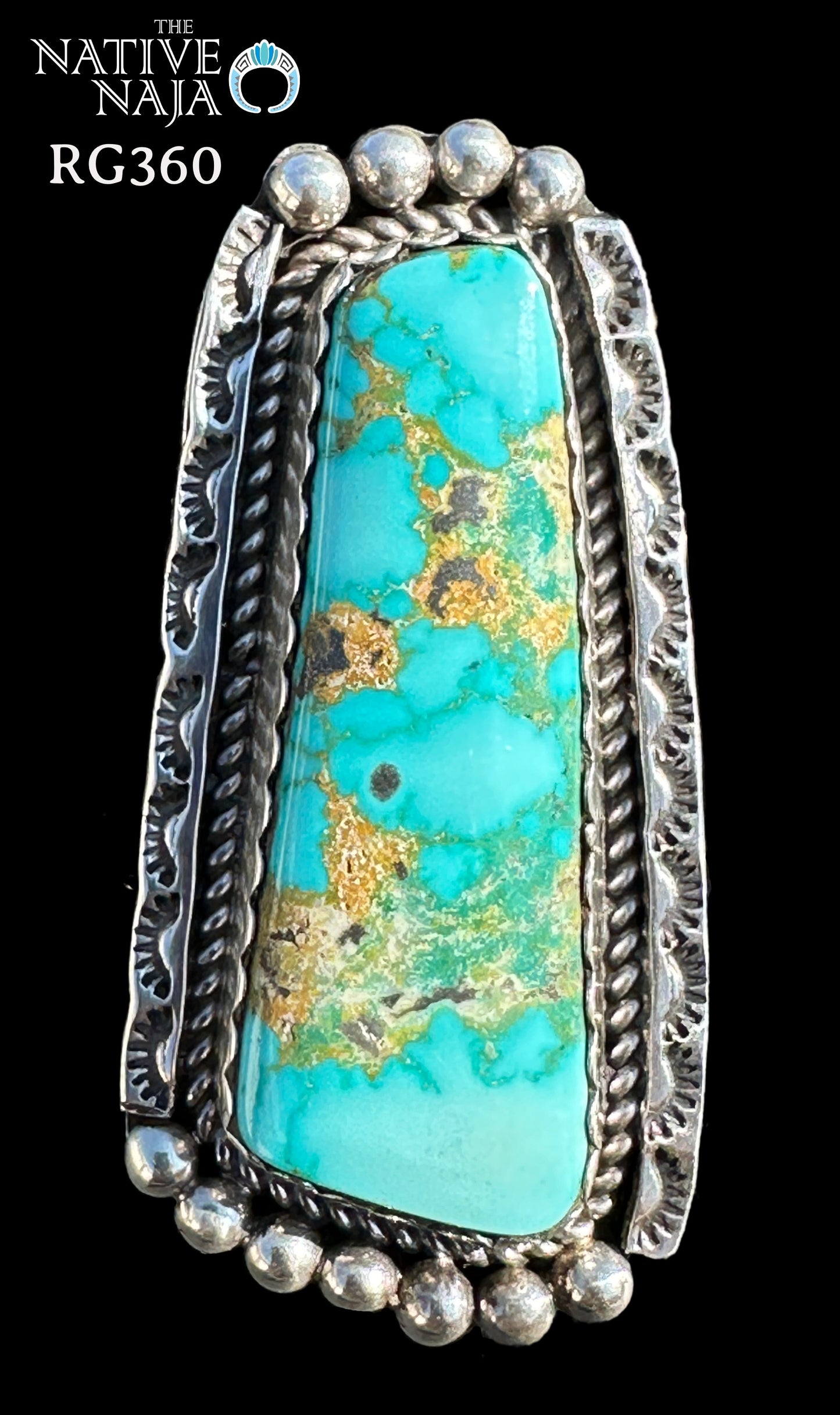 Navajo Artist Rosella Paxton Large Sterling Silver & Blue Gem Turquoise Ring SZ 7 3/4 RG360