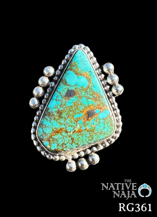 Navajo Artist Rosella Paxton Sterling Silver & Blue Gem Turquoise Ring SZ 9 RG361