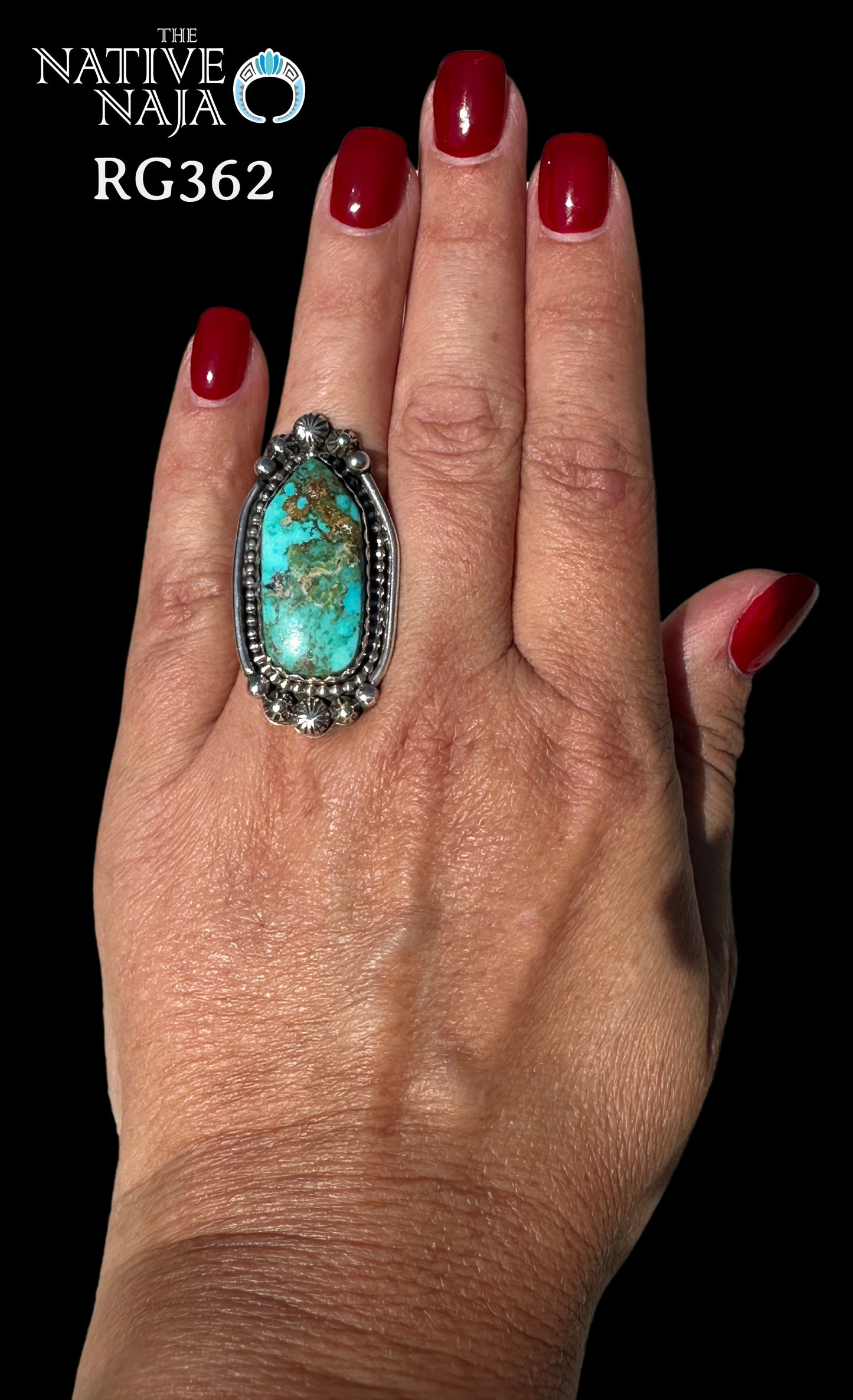 Navajo Artist Rosella Paxton Large Sterling Silver & Blue Gem Turquoise Ring SZ 7 1/2 RG362