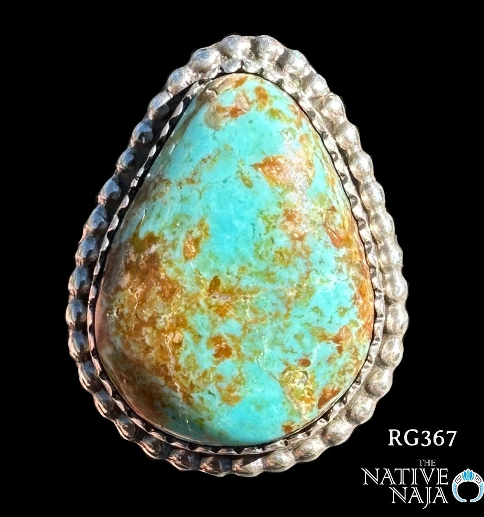 Navajo Artist Rosella Paxton Sterling Silver & Kingman Turquoise Ring SZ 7 3/4 RG367