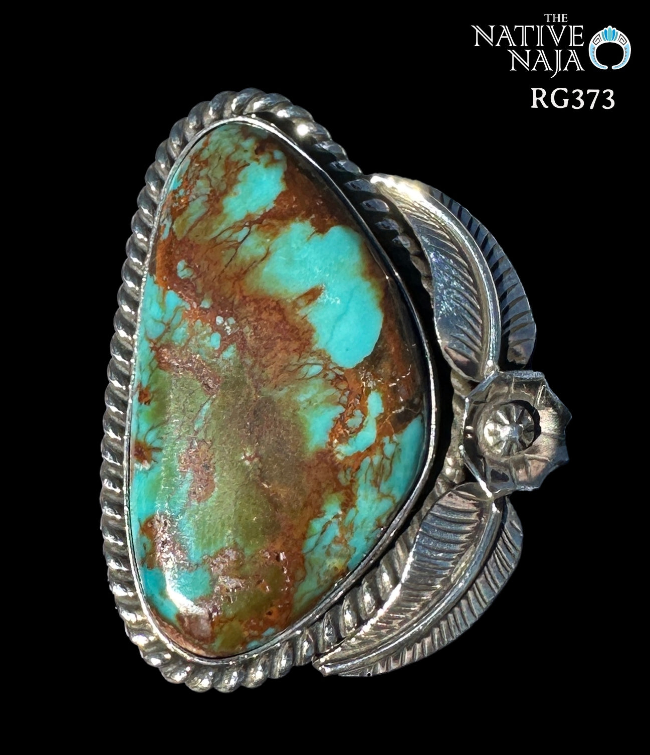 Large Navajo Leonard Platero Sterling Silver & Royston Turquoise Ring SZ Adj RG373