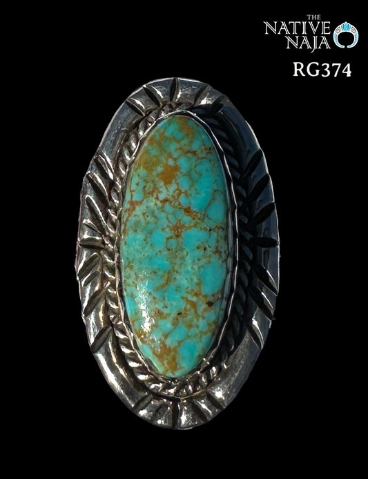 Navajo Artist LaRosa Ganadonegro Sterling Silver & Kingman Turquoise Ring SZ 8 1/4 RG374