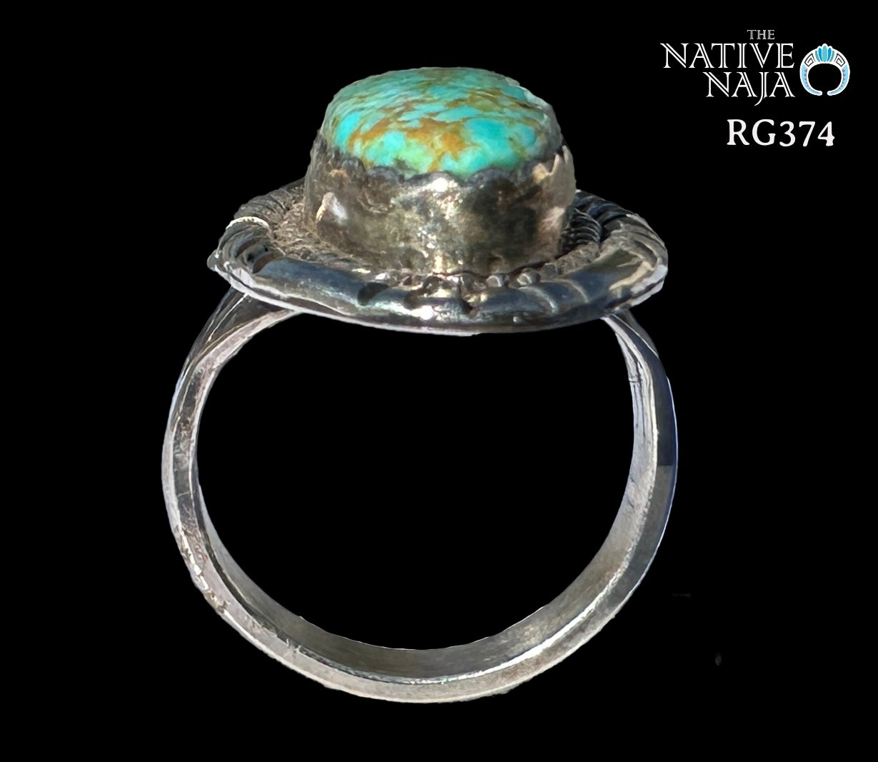 Navajo Artist LaRosa Ganadonegro Sterling Silver & Kingman Turquoise Ring SZ 8 1/4 RG374