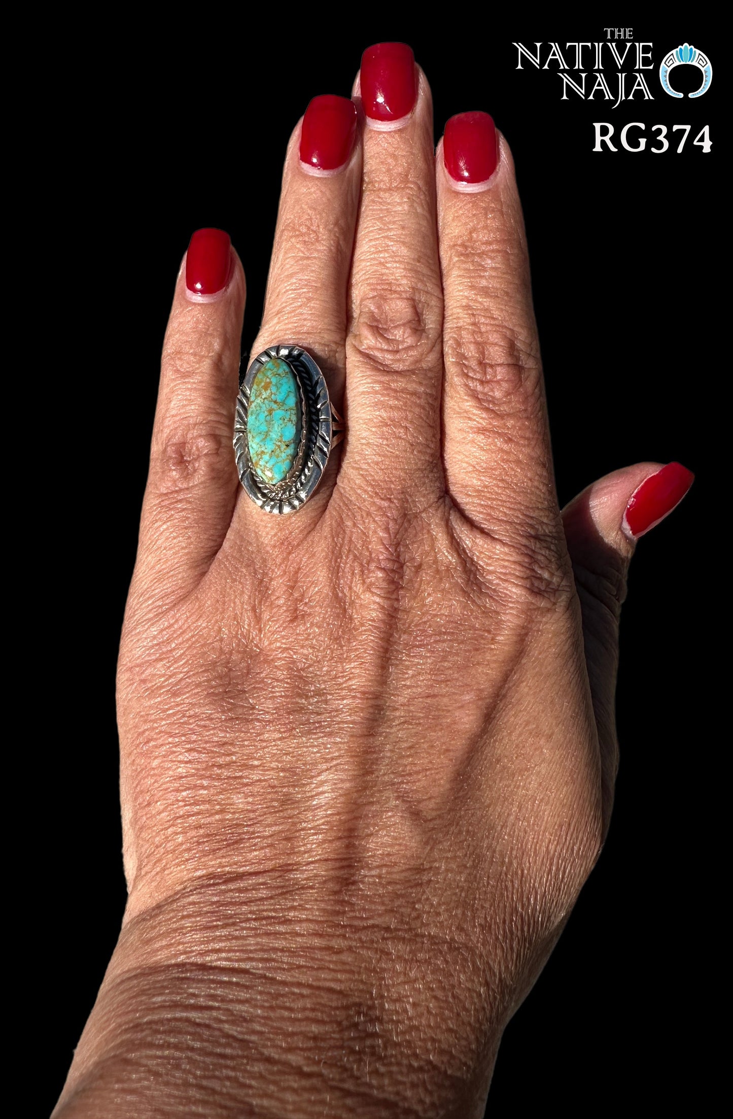 Navajo Artist LaRosa Ganadonegro Sterling Silver & Kingman Turquoise Ring SZ 8 1/4 RG374