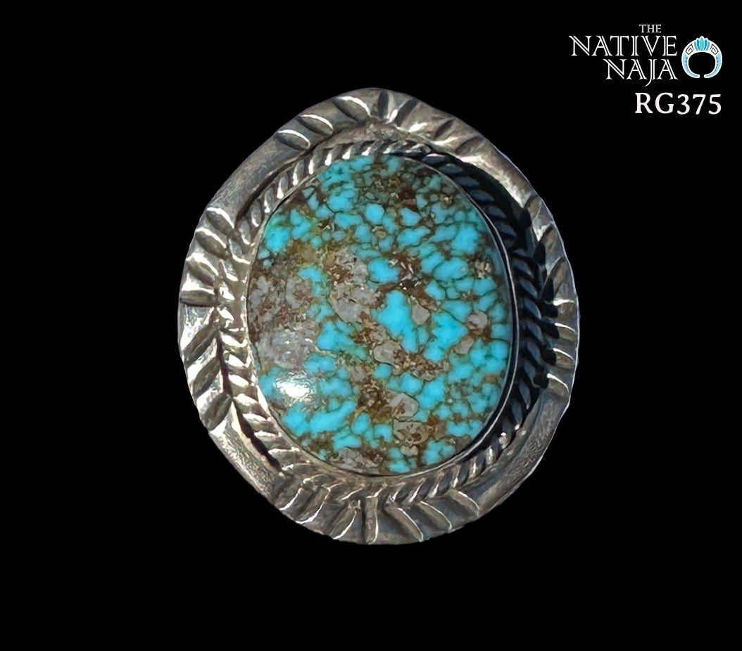 Navajo LaRosa Ganadonegro Sterling Silver & Kingman Turquoise Ring SZ 8 RG375