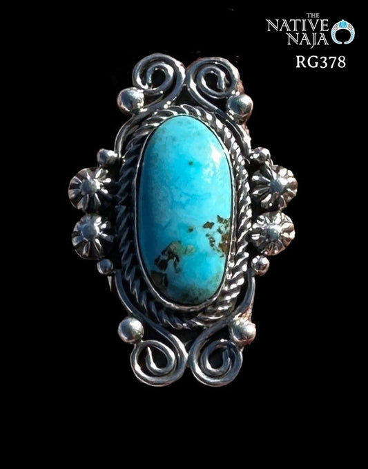 Navajo Rosella Paxton Sterling Silver & Lone Mountain Turquoise Ring SZ 8 3/4 RG378