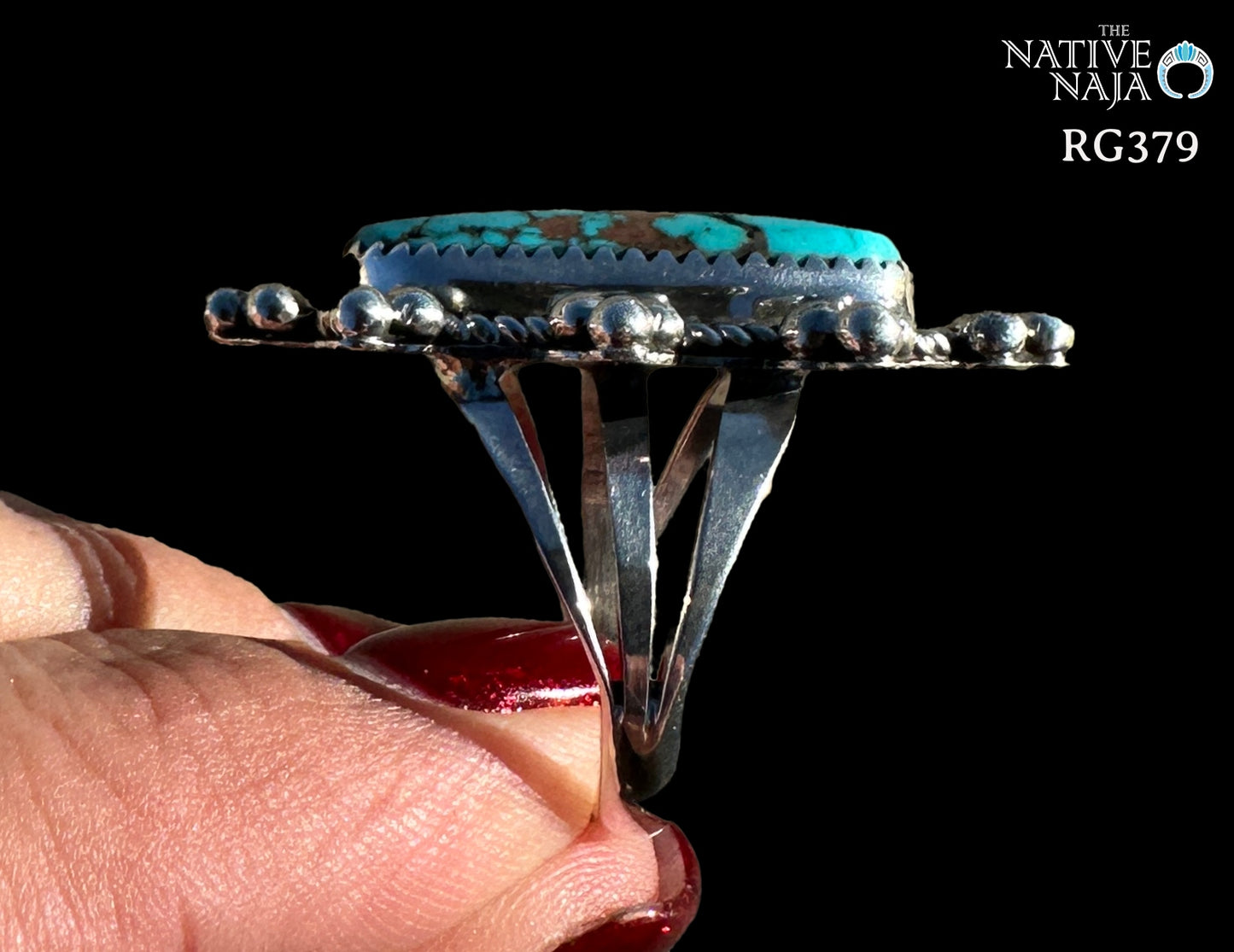 Navajo Rosella Paxton Sterling Silver & Lone Mountain Turquoise Ring SZ 8 1/4 RG379