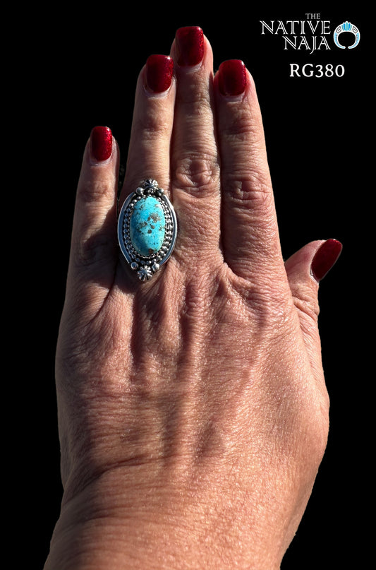 Navajo Rosella Paxton Sterling Silver & Lone Mountain Turquoise Ring SZ 7 3/4 RG380