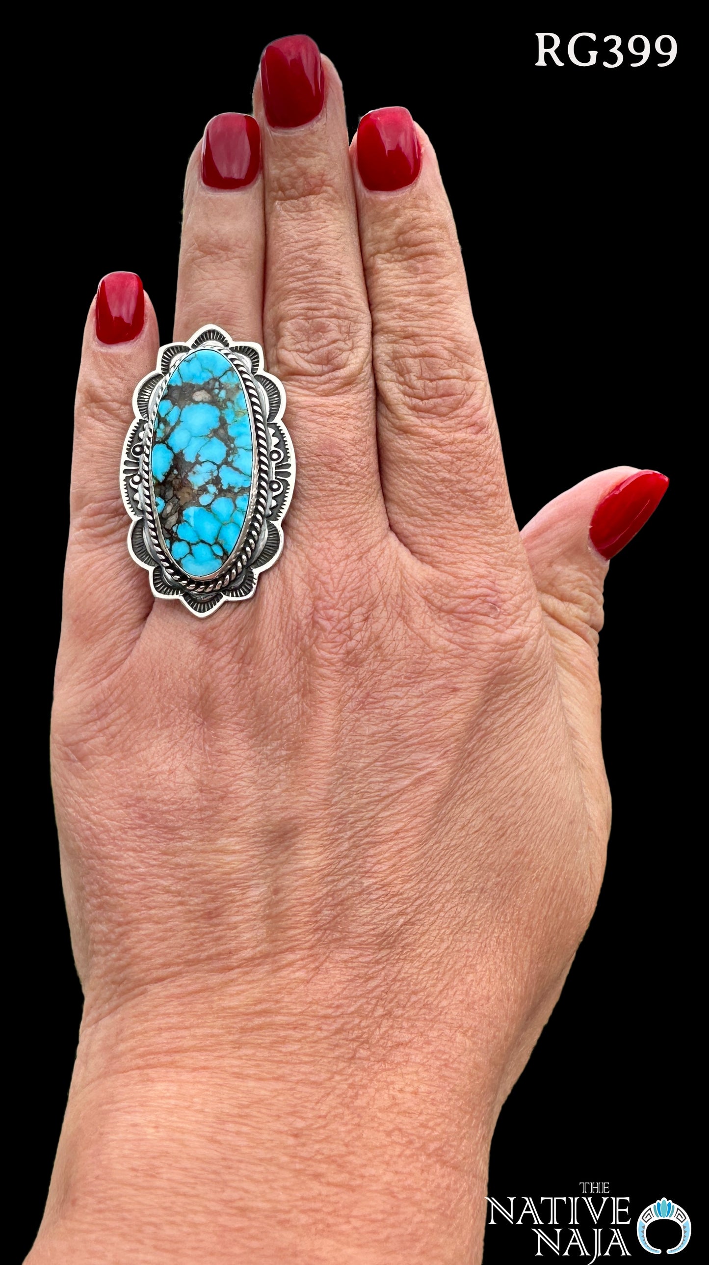 Navajo Happy Piasso Sterling Silver Spiderweb Kingman Turquoise Ring SZ 8 3/4 RG399