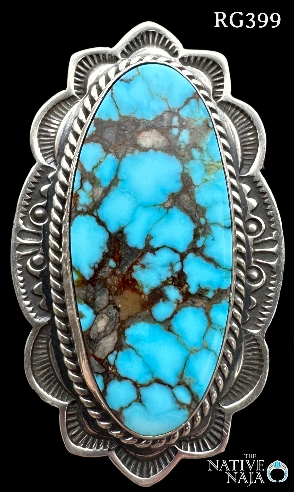 Navajo Happy Piasso Sterling Silver Spiderweb Kingman Turquoise Ring SZ 8 3/4 RG399