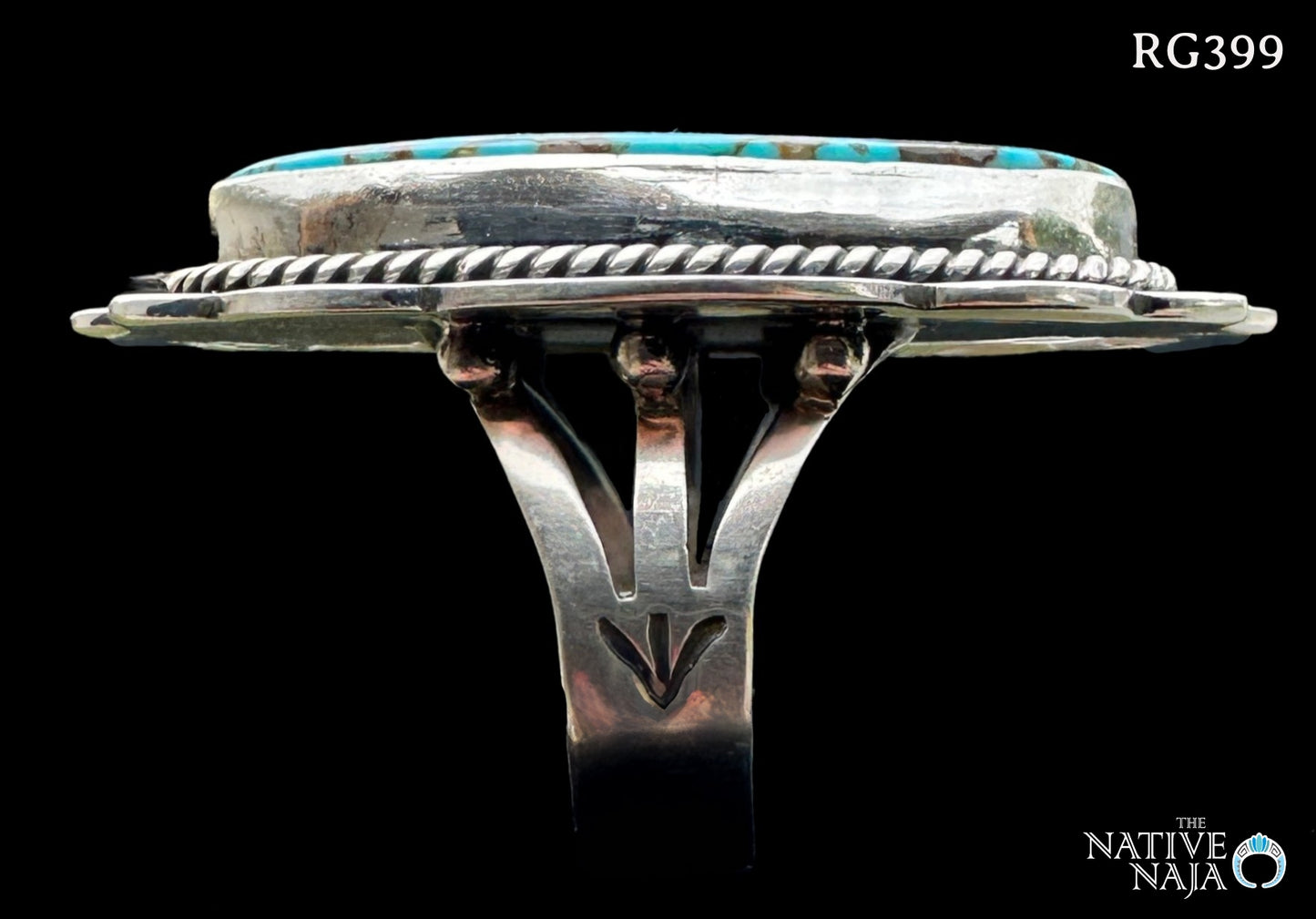 Navajo Happy Piasso Sterling Silver Spiderweb Kingman Turquoise Ring SZ 8 3/4 RG399
